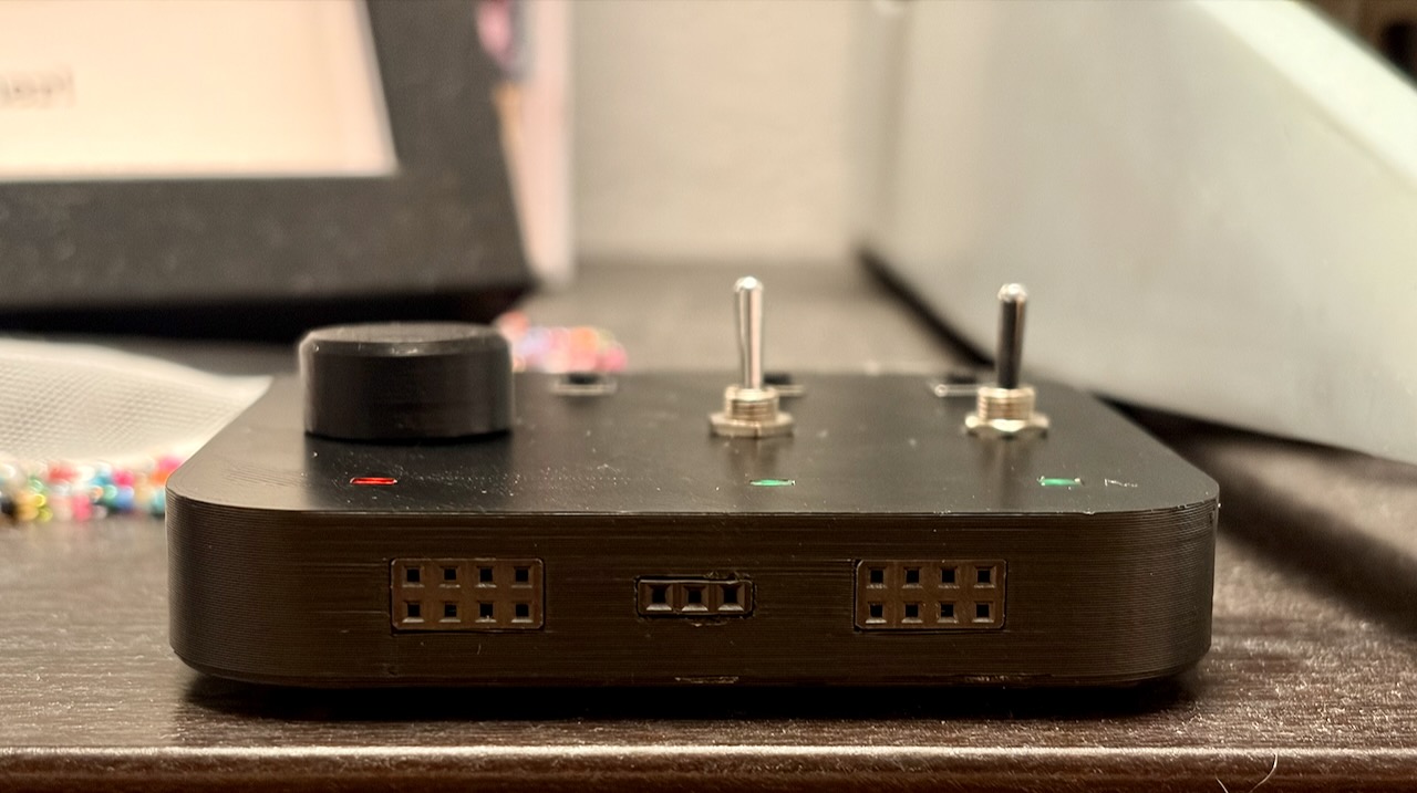 Front edge of the prototype control panel showing three flush female header connectors