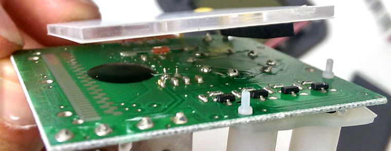 Top side of the PCB showing LCD connector and the brains