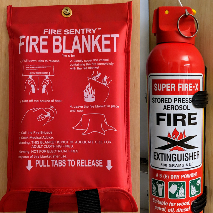 Fire extinguisher and blanket