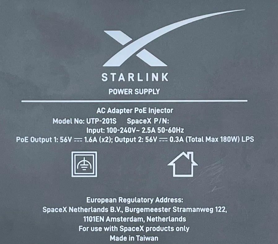 Information label on the Starlink stock PSU