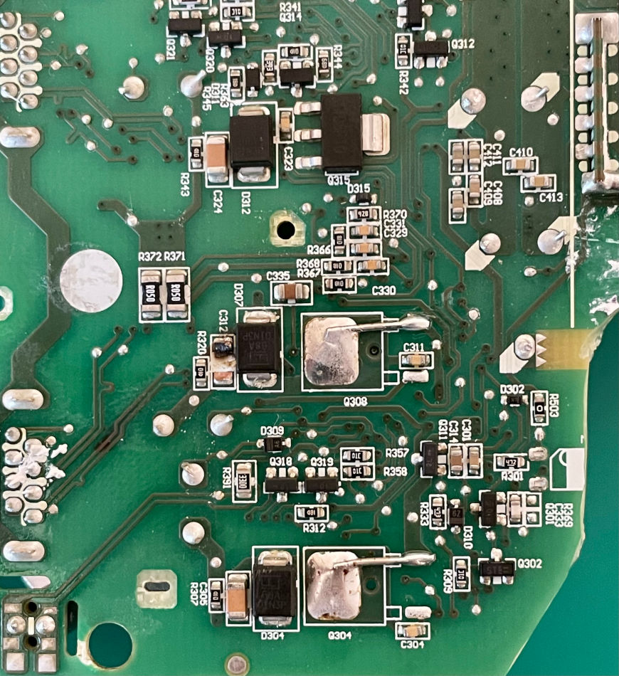 FETs replaced by wire on the top side of the Starlink PSU