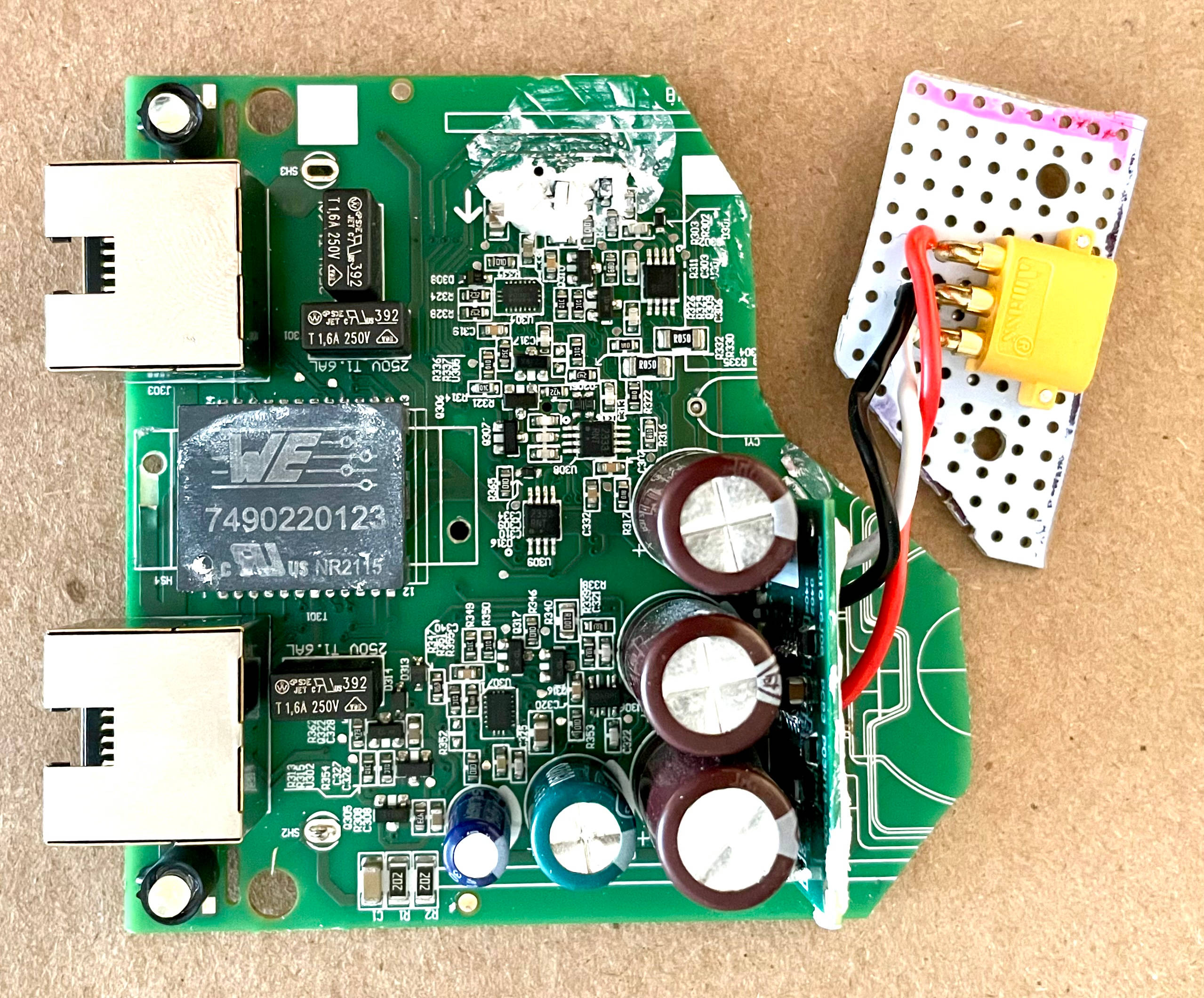 Post cut of Starlink PSU PCB showing the top side