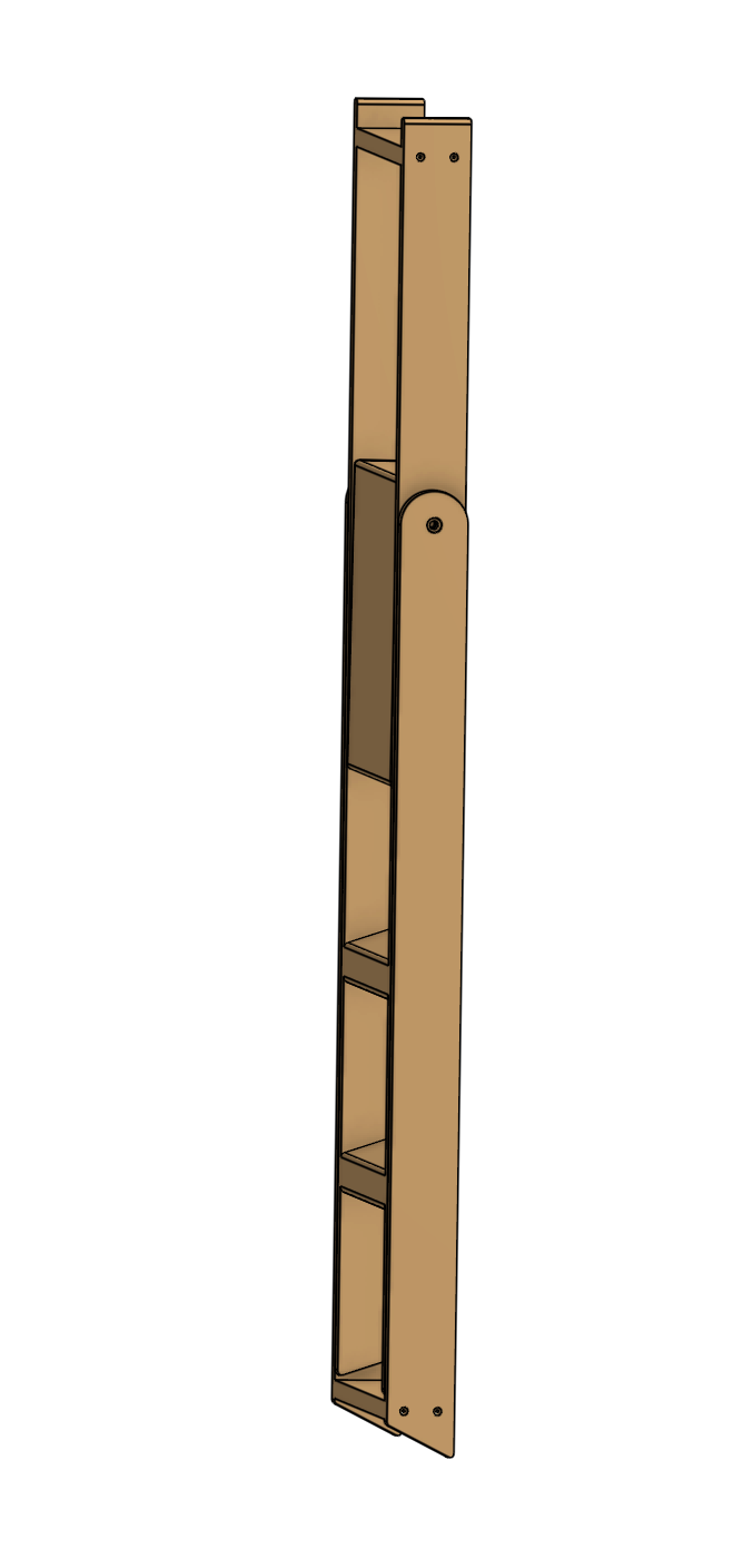 Onshape model showing the stepladder folded with the platform upright between the frames
